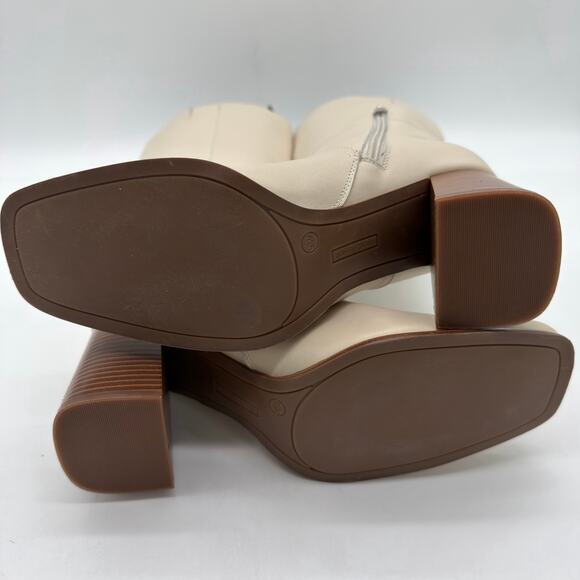 Marc Fisher Dacea Mod Leather Upper Ivory Cream Knee High Block Heel Boots 9.5 - Picture 3 of 8